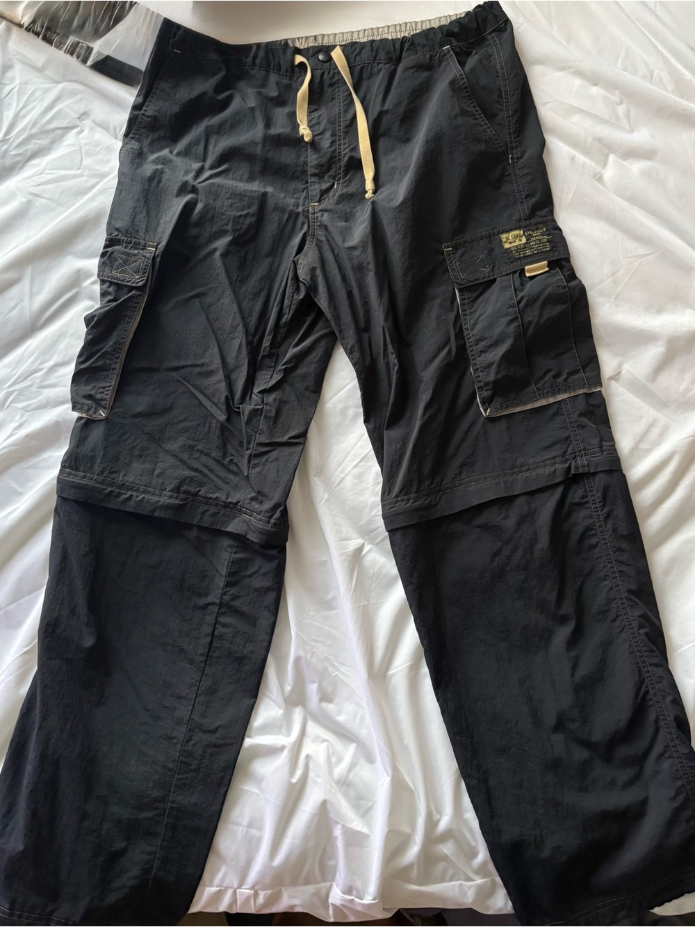 Black Convertible Cargo Pants with Drawstrings